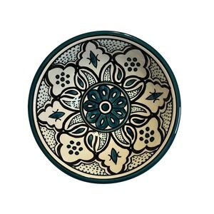 Vintage West Bank Hand-Painted Ceramic Bowl Teal Floral Medium 8.5"